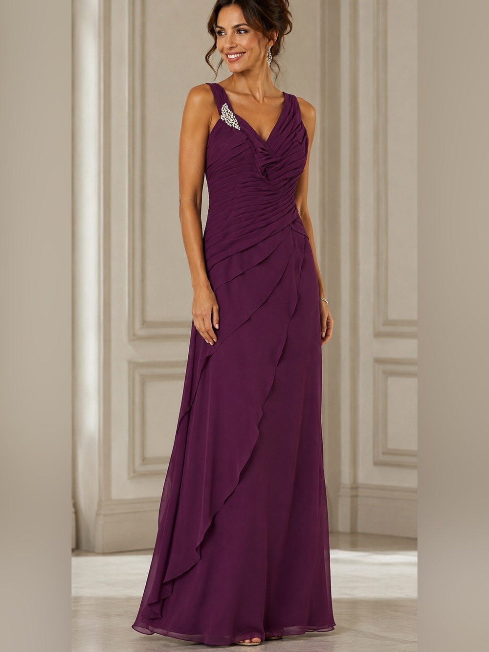 Jade by Jasmine J4425 Mother of the Bride Purple Plum Ruffle Formal Long Gown
